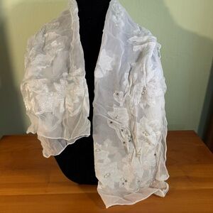 White Sheer Cape with Flowing Design and embellished Texture